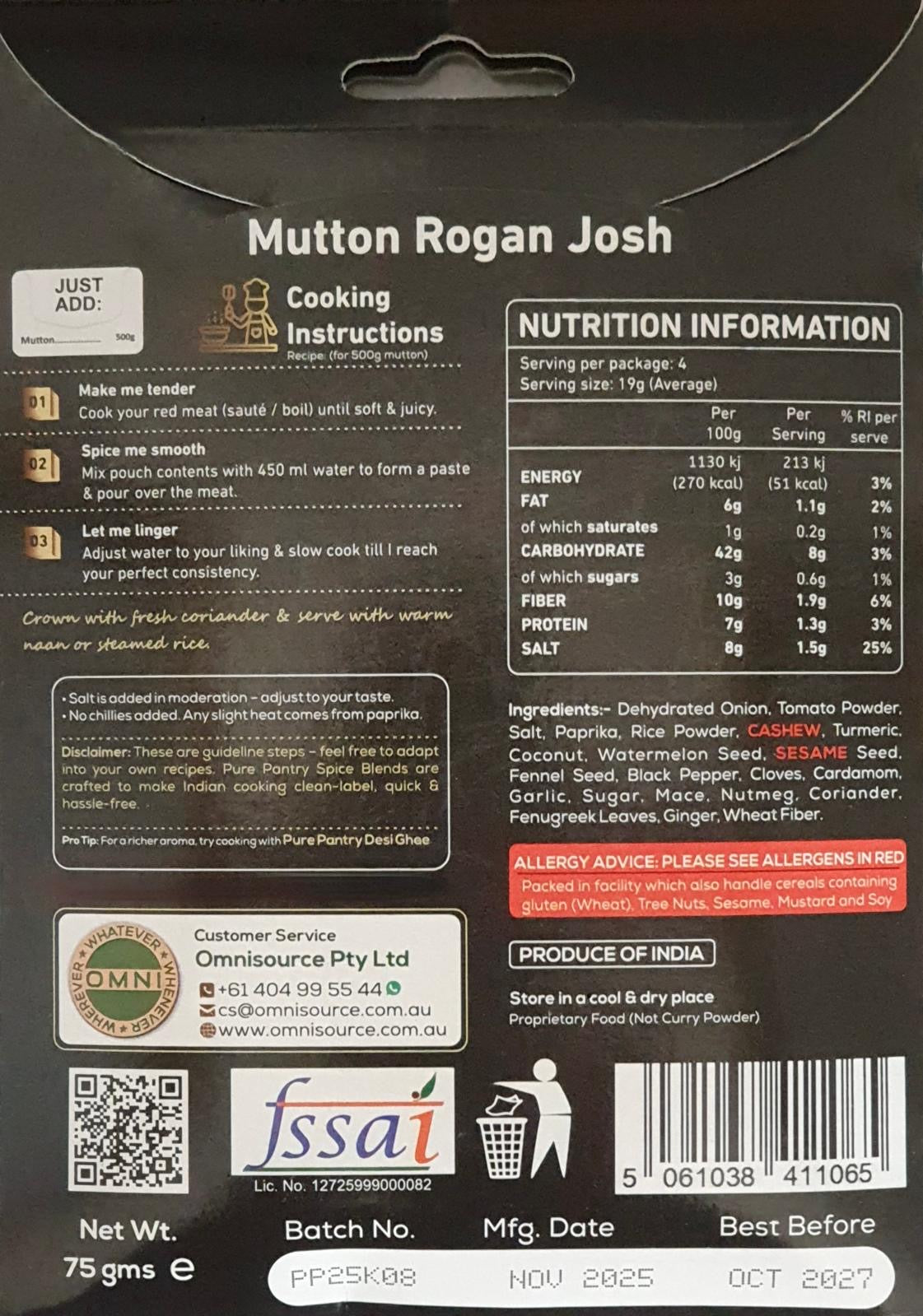 Pure Pantry Mutton Rogan Josh Blend 75 gms
