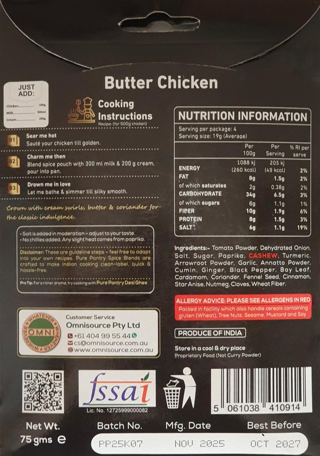 Pure Pantry Butter Chicken Blend 75 gms