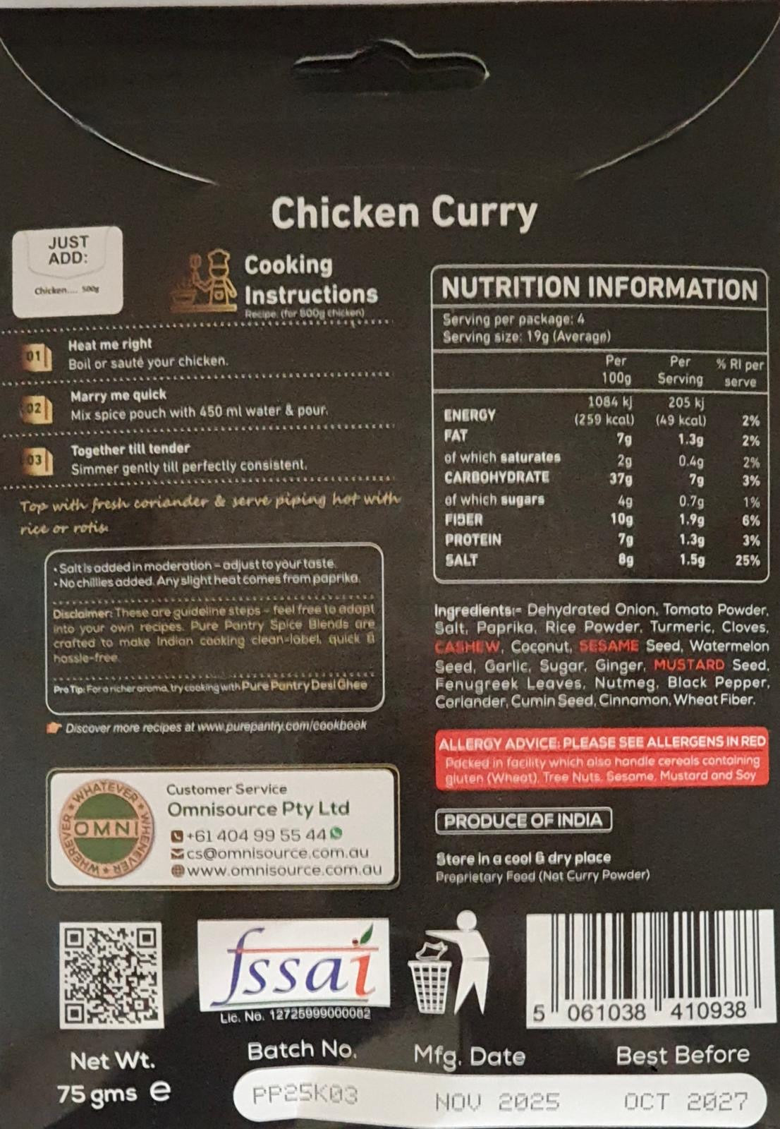 Pure Pantry Chicken Curry Blend 75 gms