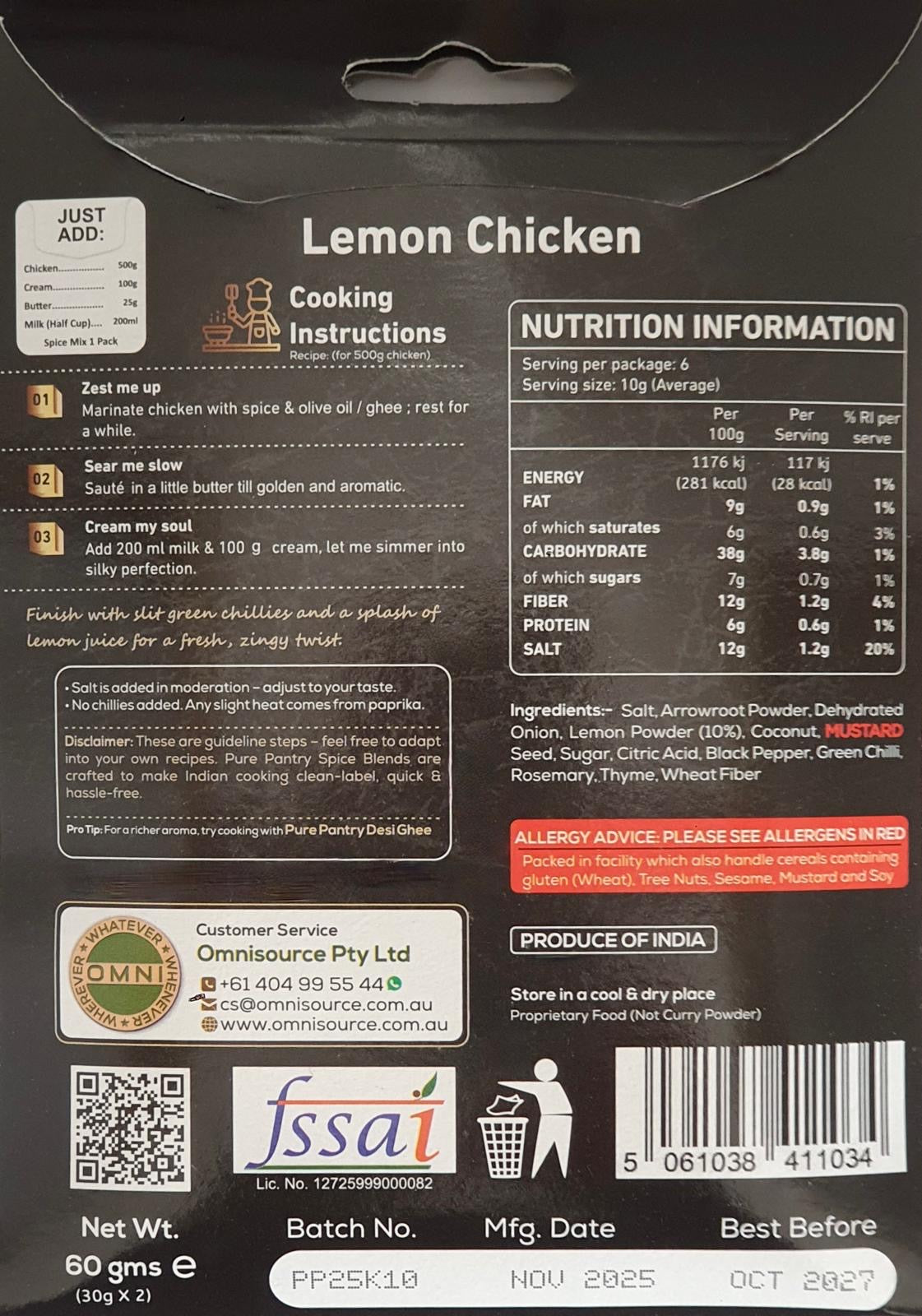 Pure Pantry Lemon Chicken Blend 60 gms