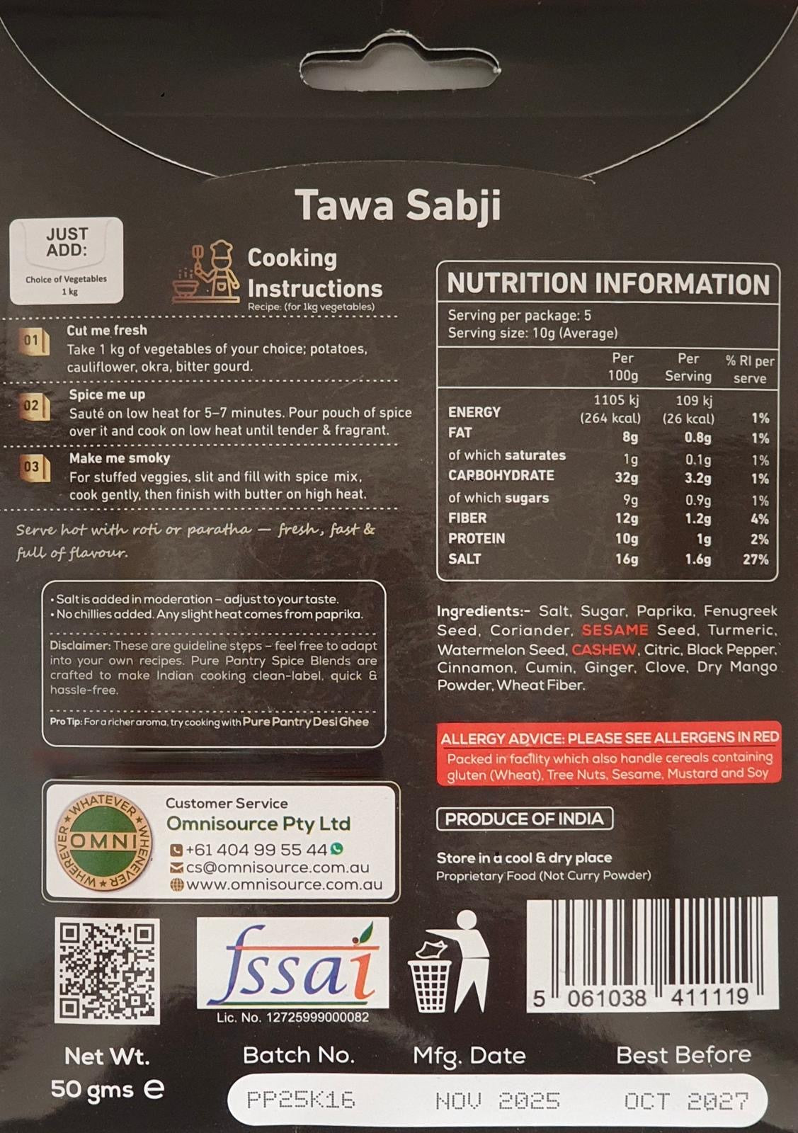 Pure Pantry Tawa Sabji Blend 50 gms
