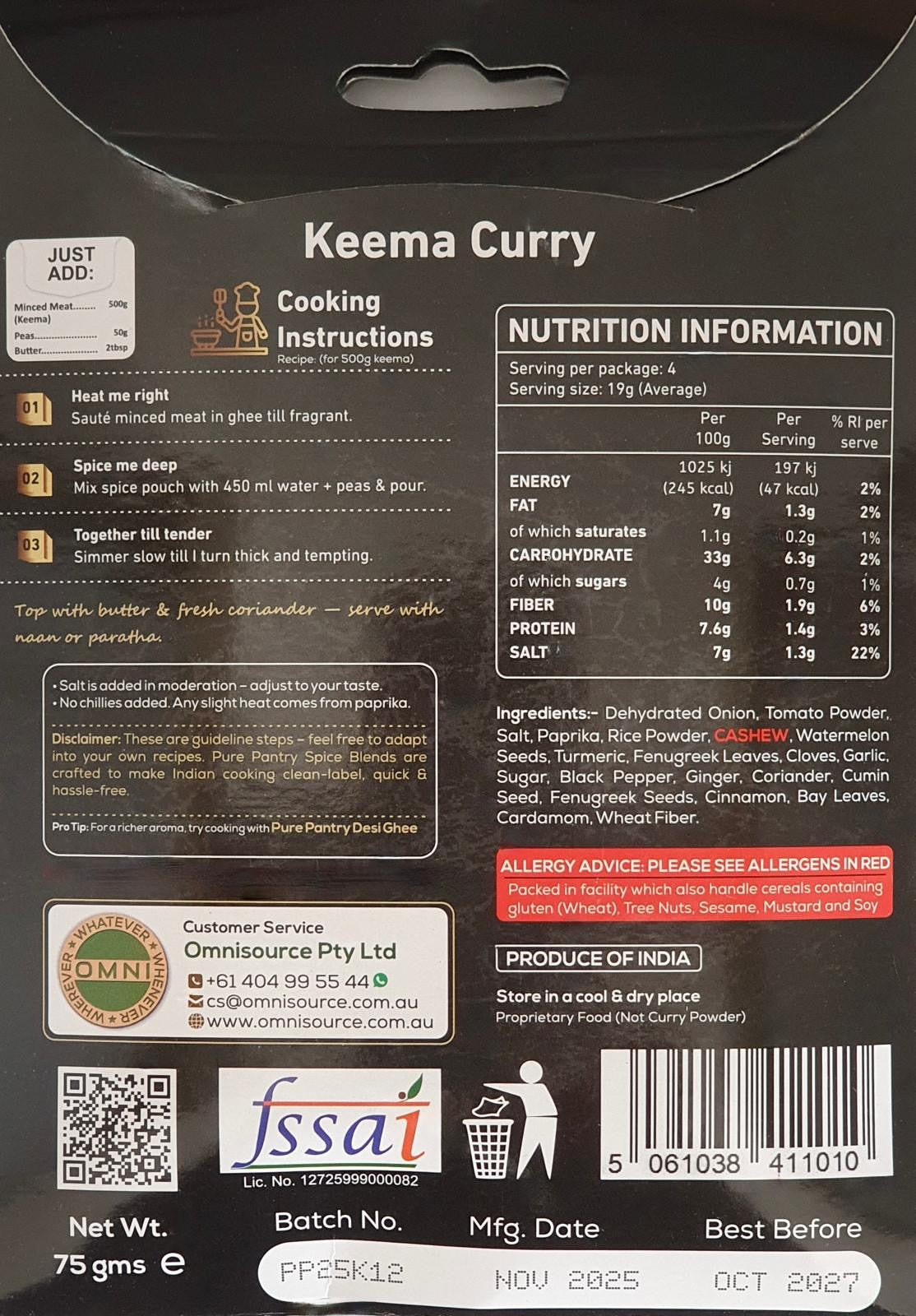 Pure Pantry Keema Curry Blend 75 gms