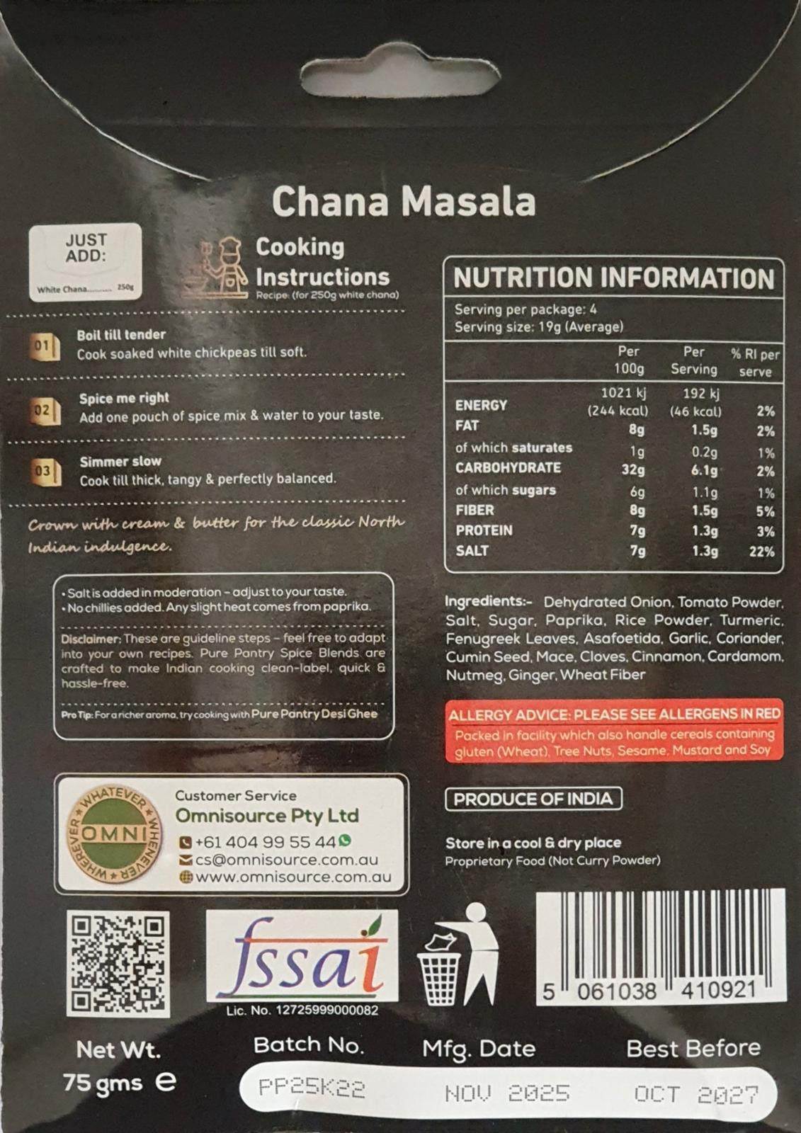 Pure Pantry Chana Masala Blend 75 gms