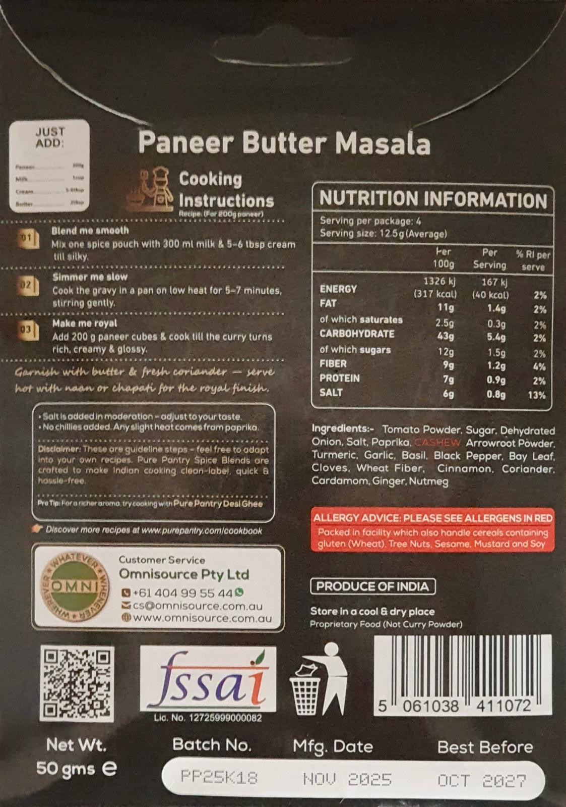Pure Pantry Paneer Butter Masala 50 gms