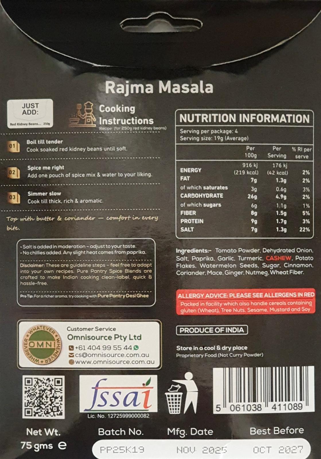 Pure Pantry Rajma Masala Blend 75 gms