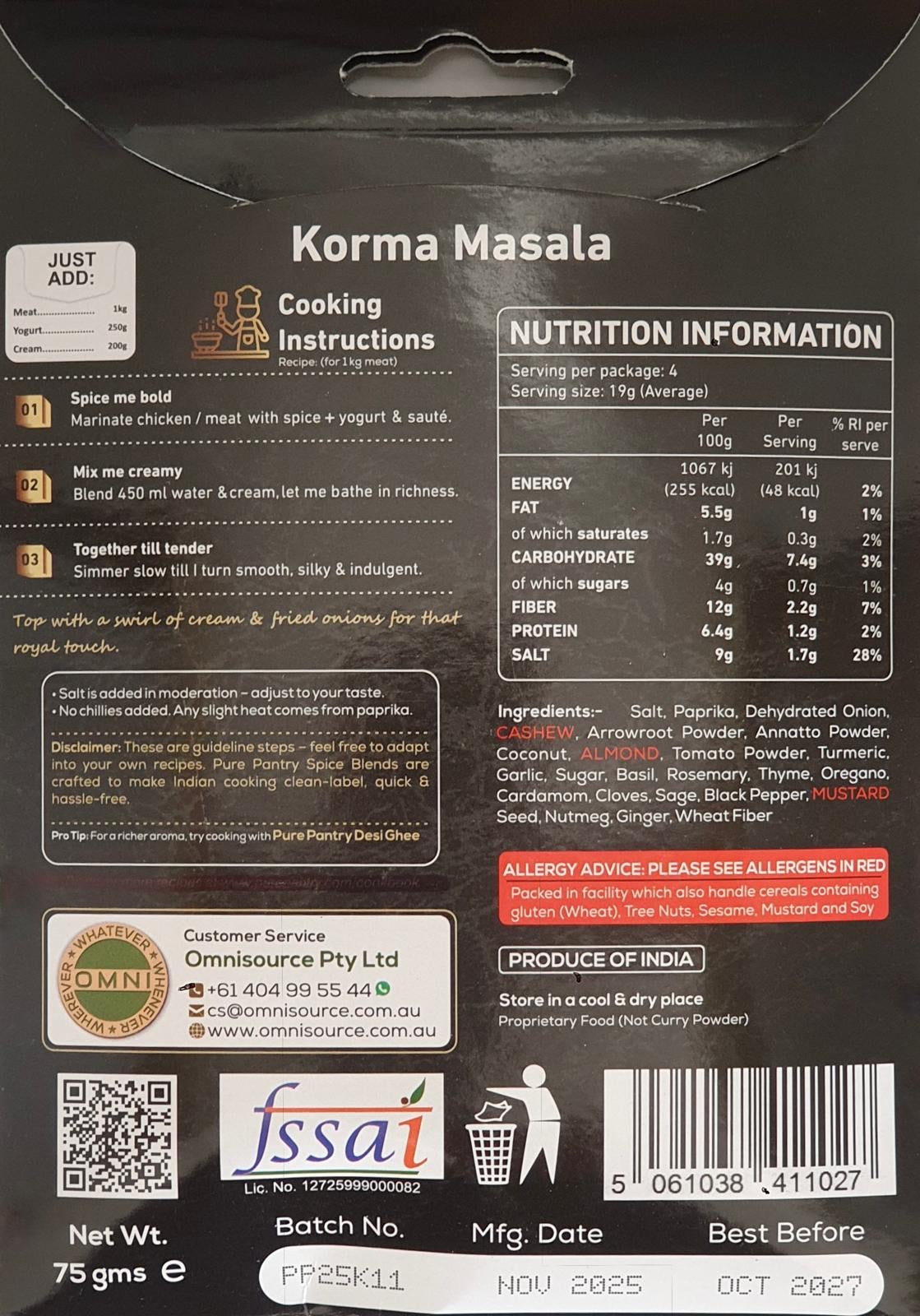Pure Pantry Korma Masala Blend 75 gms